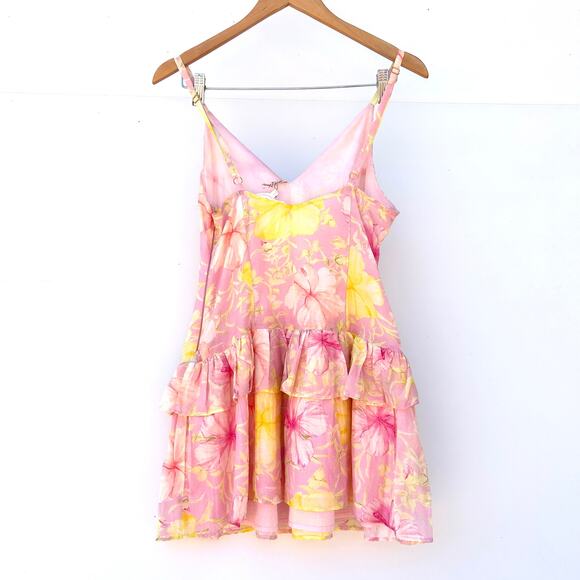 New LoveShackFancy Fabienne Cotton Silk Ruffle Mini Dress Pink Floral Size 4 - Picture 3 of 11